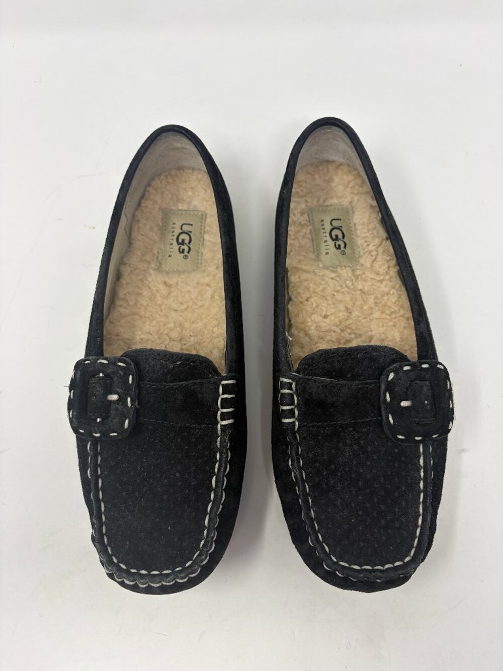 UGG women's driving mocs shoes 7 black suede sherpa lined loafers